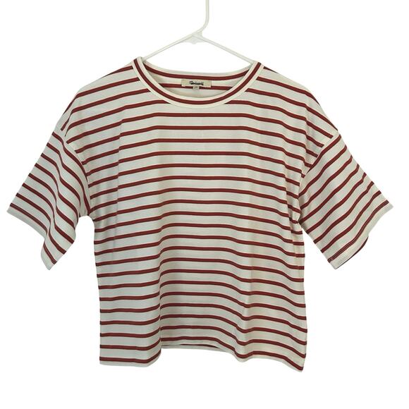 Madewell Women's Everyday Short Sleeve Boxy Crop Tee Stripe Lighthouse Red M New - Picture 2 of 7
